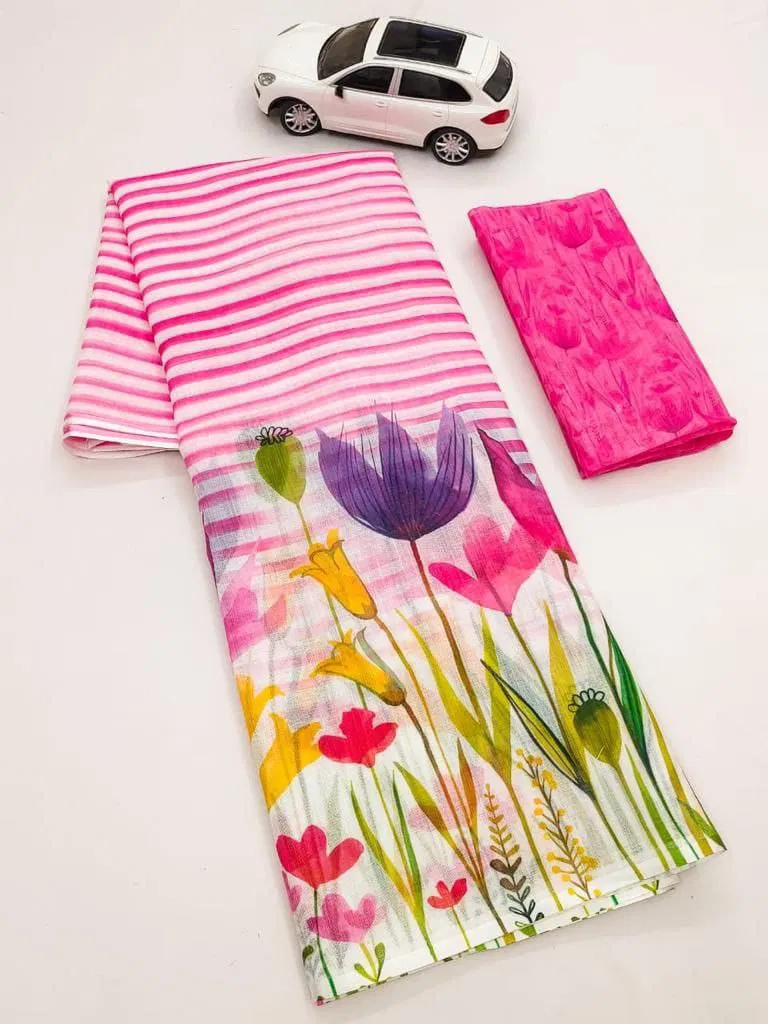 MG 361 Plain Linen Digital Printed Sarees Wholesale Market In Surat